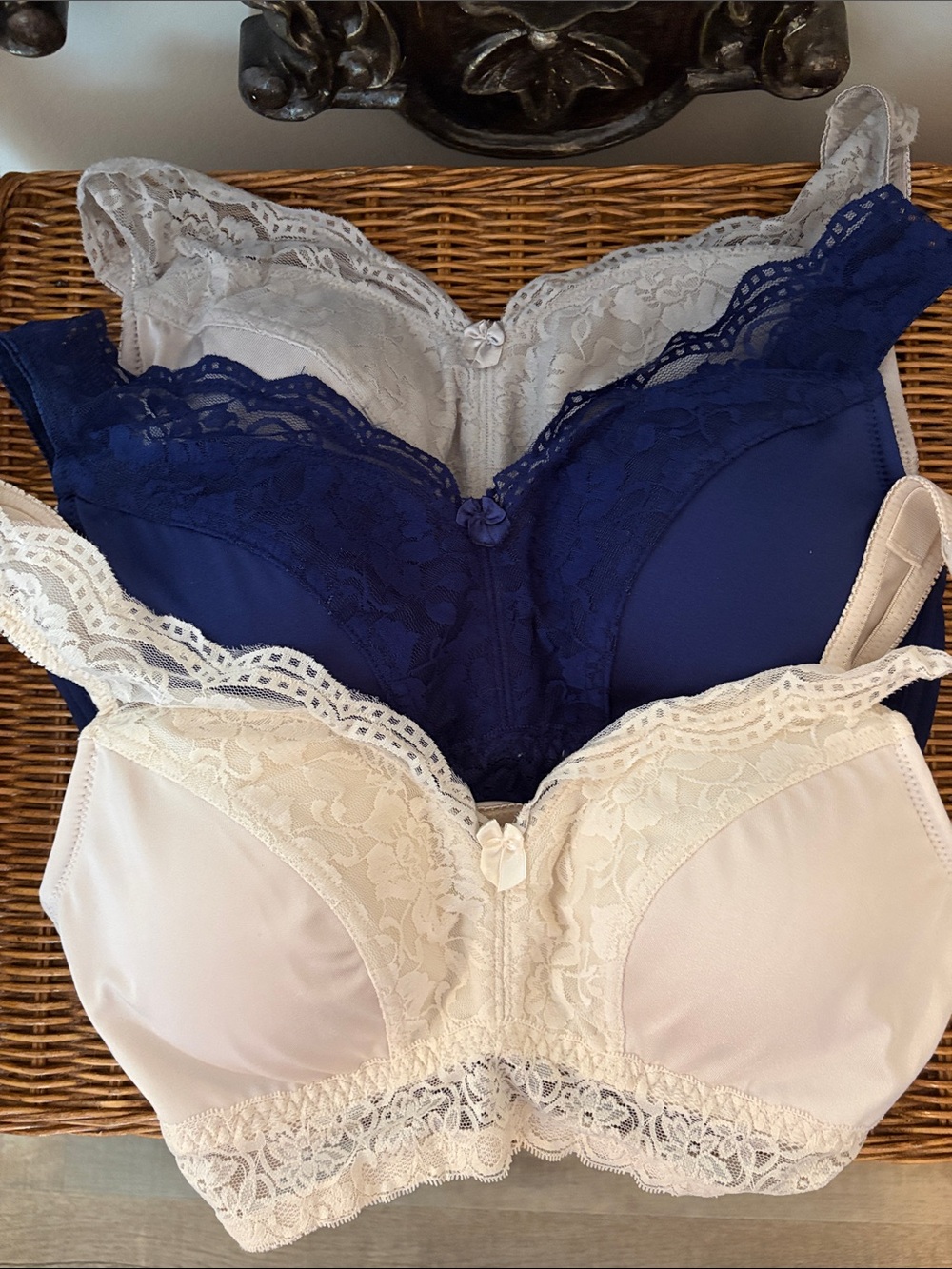 Rhonda Shear Women's 3pk Pin-Up Bra Midnight Navy/Champagne/Gray - Regular